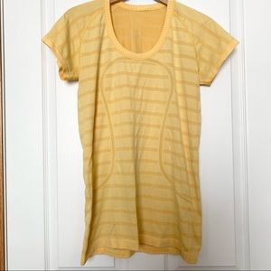 LULULEMON Vansweaty Sea Wheeze 2013 Swiftly Tech shortsleeved shirt yell…